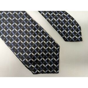 ISAIA NAPOLI 7 FOLD SEVENFOLD SILK TIE BLACK WHITE BLUE SQUARES LUXURY 3.25"